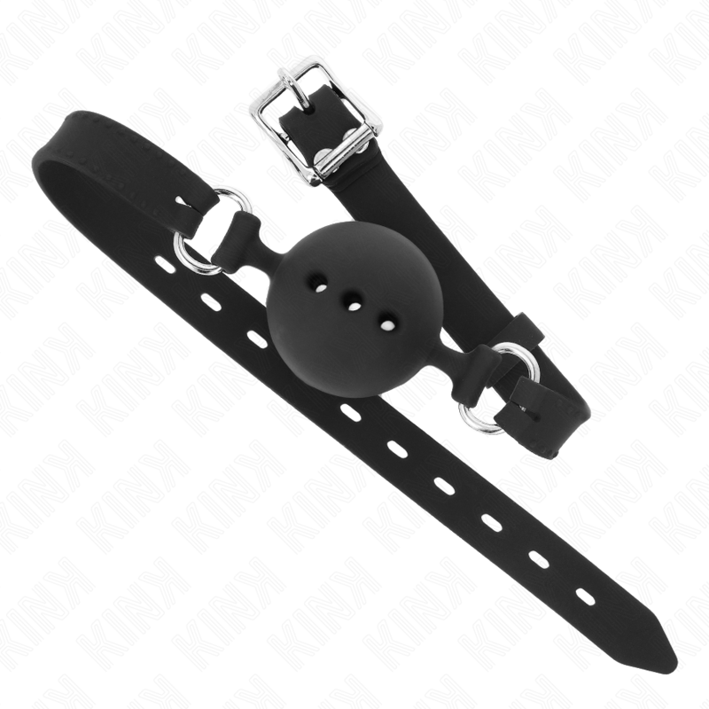 KINK - FULL SILICONE GAG 55 x 2 CM WITH 4.5 CM BALL SIZE M BLACK ADJUSTABLE 35-51 CM - Imagem de 3