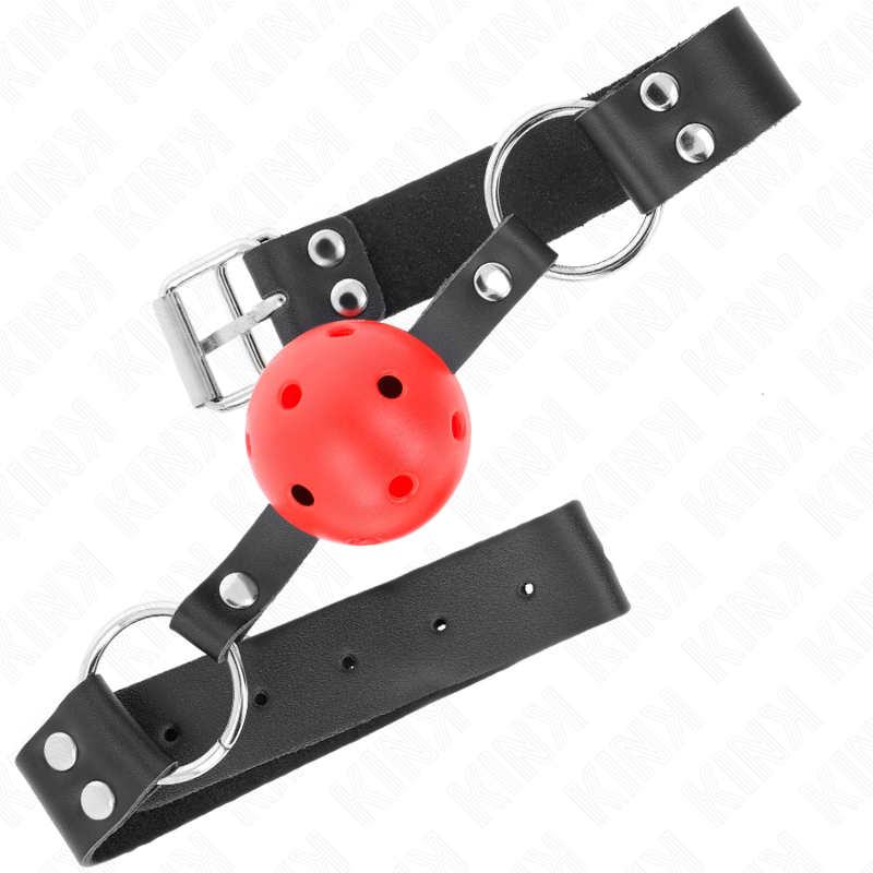 KINK - BREATHABLE BALL 4 CM GAG WITH DOUBLE RIVET RED 62.5 x 2.5 CM ADJUSTABLE 42-58 CM - Imagem de 2