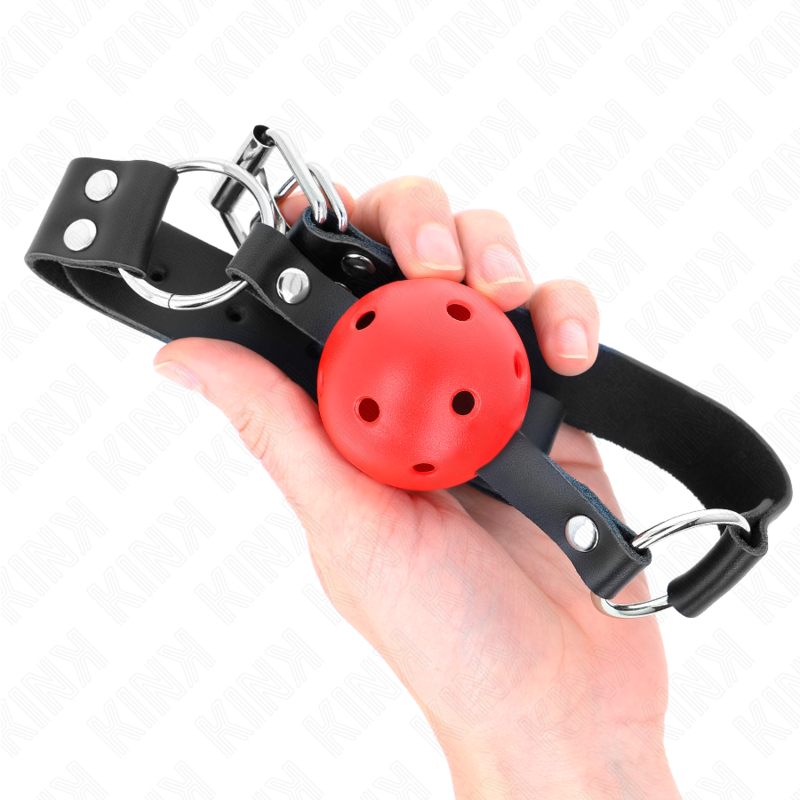 KINK - BREATHABLE BALL 4 CM GAG WITH DOUBLE RIVET RED 62.5 x 2.5 CM ADJUSTABLE 42-58 CM - Imagem de 4
