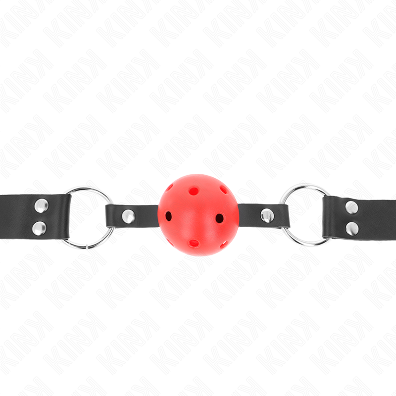 KINK - BREATHABLE BALL 4 CM GAG WITH DOUBLE RIVET RED 62.5 x 2.5 CM ADJUSTABLE 42-58 CM - Imagem de 3