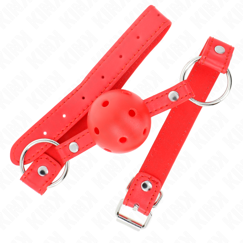 KINK - BREATHABLE BALL 4 CM GAG WITH DOUBLE RIVET MODEL 1 RED 62.5 x 2.5 CM ADJUSTABLE 42-58 CM - Imagem de 2
