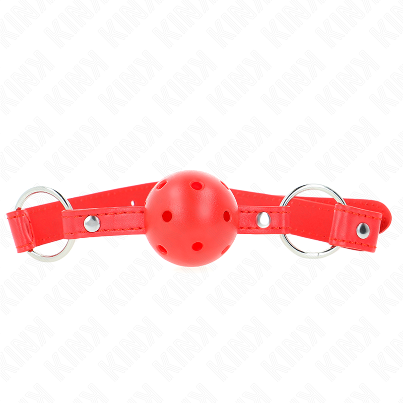 KINK - BREATHABLE BALL 4 CM GAG WITH DOUBLE RIVET MODEL 1 RED 62.5 x 2.5 CM ADJUSTABLE 42-58 CM - Imagem de 3