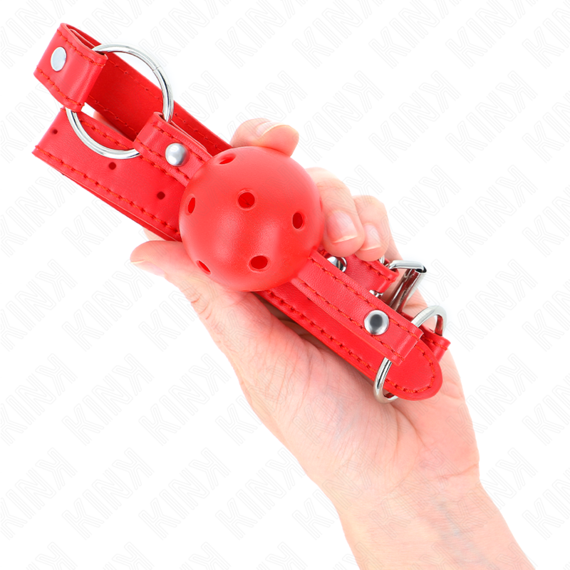 KINK - BREATHABLE BALL 4 CM GAG WITH DOUBLE RIVET MODEL 1 RED 62.5 x 2.5 CM ADJUSTABLE 42-58 CM - Imagem de 4