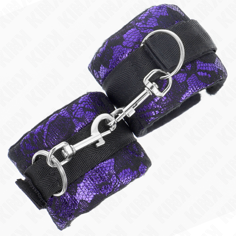 KINK - SHORT VELVET LACE WRIST RESTRAINTS AND NYLON BIND PURPLE / BLACK 23 X 6.5 CM - Imagem de 2