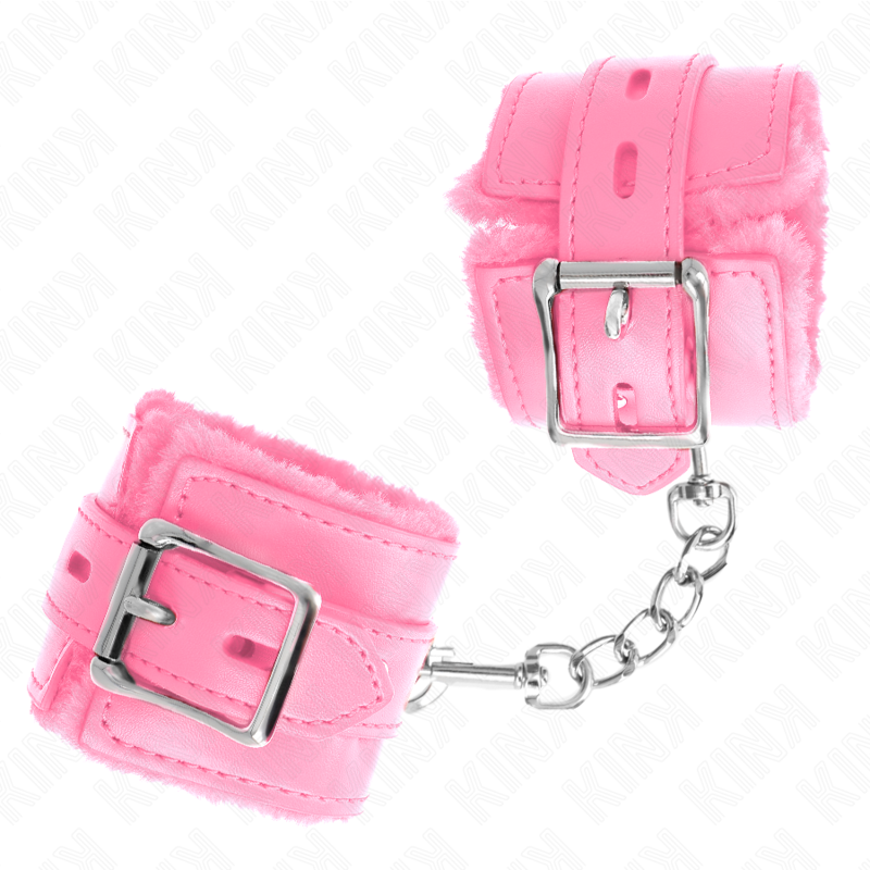 KINK - FUR LINED WRIST RESTRAINTS WITH SQUARE HOLES PINK AND PINK BELT ADJUSTABLE 17-29 CM X 6 CM - Imagem de 2