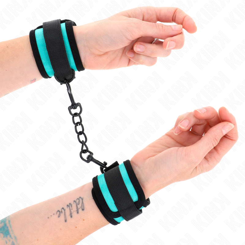 KINK - HOOK AND LOOP NYLON BIND WRIST RESTRAINTS BLACK-BLUE ADJUSTABLE 18-32 CM X 5 CM - Imagem de 3