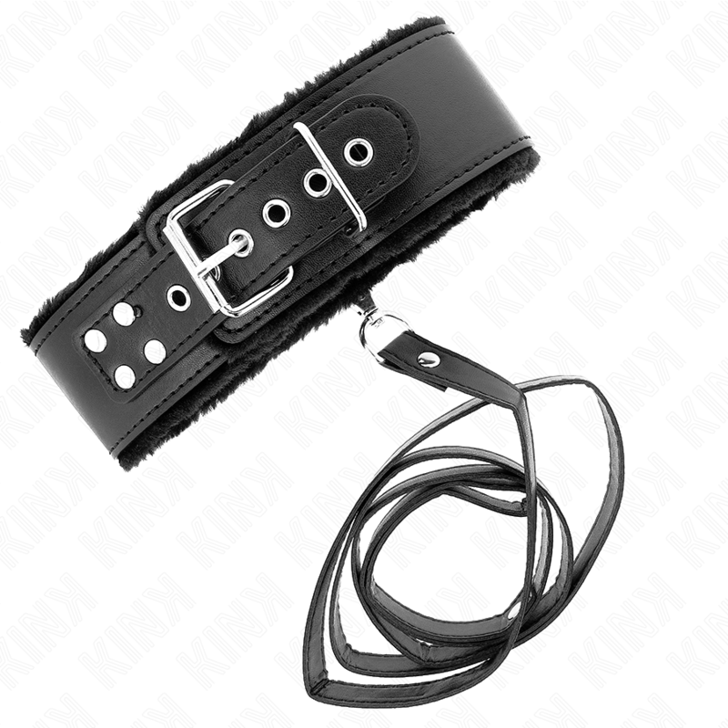KINK - NECKLACE WITH LEASH 116 CM WITH SILVER STUDS MODEL 4 BLACK ADJUSTABLE 40-48 CM X 6 CM - Imagem de 4