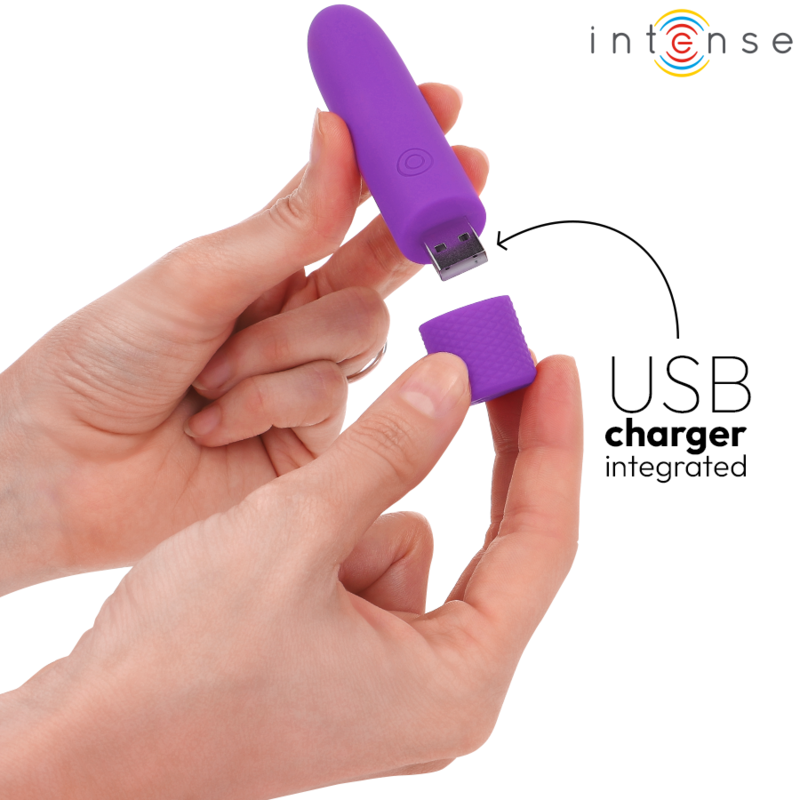 INTENSE - SYMONE USB RECHARGEABLE VIBRATING BULLET 8 VIBRATIONS PURPLE 10 X 2.2 CM - Imagem de 5
