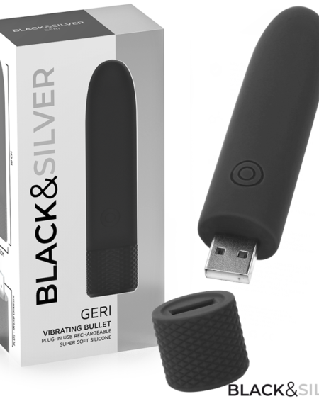BLACK  SILVER - GERI USB RECHARGEABLE VIBRATING BULLET 8 VIBRATIONS BLACK 10 X 2.2 CM