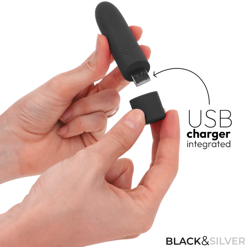 BLACK SILVER - GERI USB RECHARGEABLE VIBRATING BULLET 8 VIBRATIONS BLACK 10 X 2.2 CM - Imagem de 4