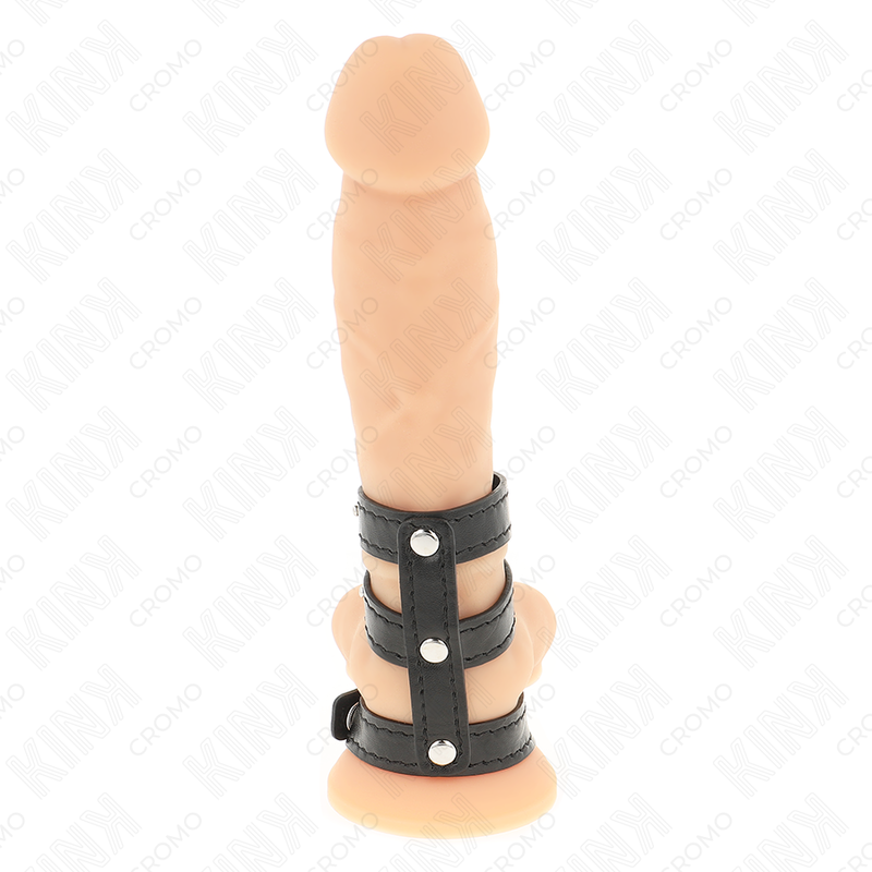KINK - TRIPLE LEATHER PENIS RING WITH PRESSURE CLOSURE - Imagem de 2
