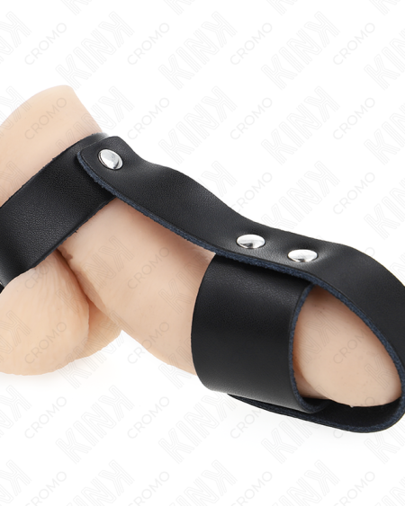 KINK - LEATHER PENIS CAGE RING WITH ADJUSTABLE BALL DIVIDER