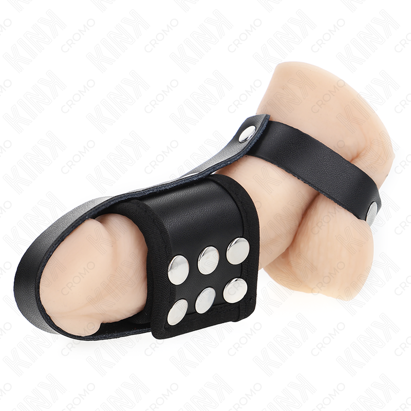 KINK - LEATHER PENIS CAGE RING WITH ADJUSTABLE COATED BALL DIVIDER STRAP - Imagem de 2