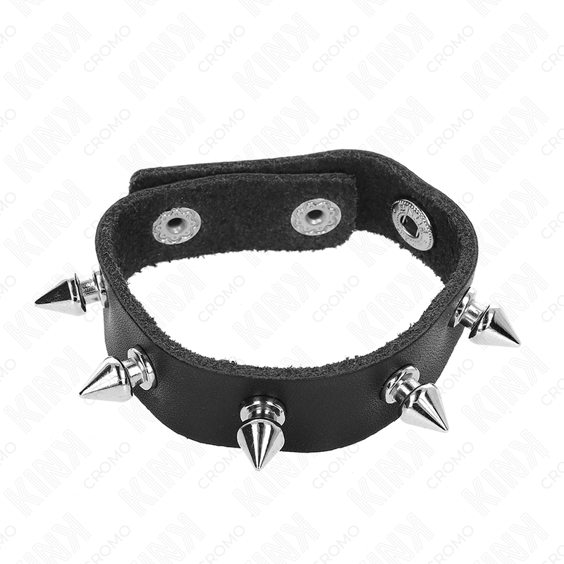 KINK - LEATHER PENIS RING WITH PRESSURE CLOSURE RED LINING 21 X 1.5 CM - Imagem de 4