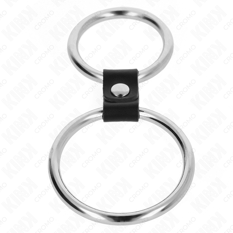 KINK - DOUBLE METAL PENIS RING 3.7 CM TO 5 CM CONNECTED BY LEATHER STRAP MODEL 1 - Imagem de 3