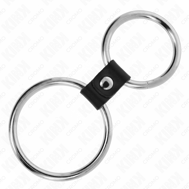 KINK - DOUBLE METAL PENIS RING 3.7 CM TO 5 CM CONNECTED BY LEATHER STRAP MODEL 1 - Imagem de 4