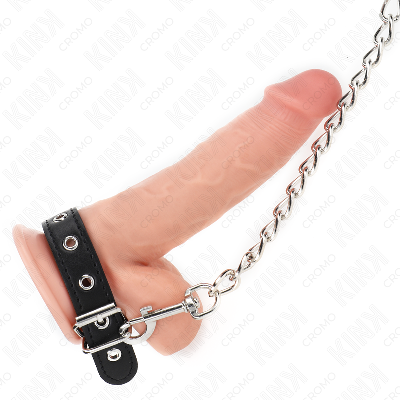 KINK - LEATHER PENIS RING WITH STRAP 21.5 X 2 CM AND METAL CHAIN 60 CM - Imagem de 2