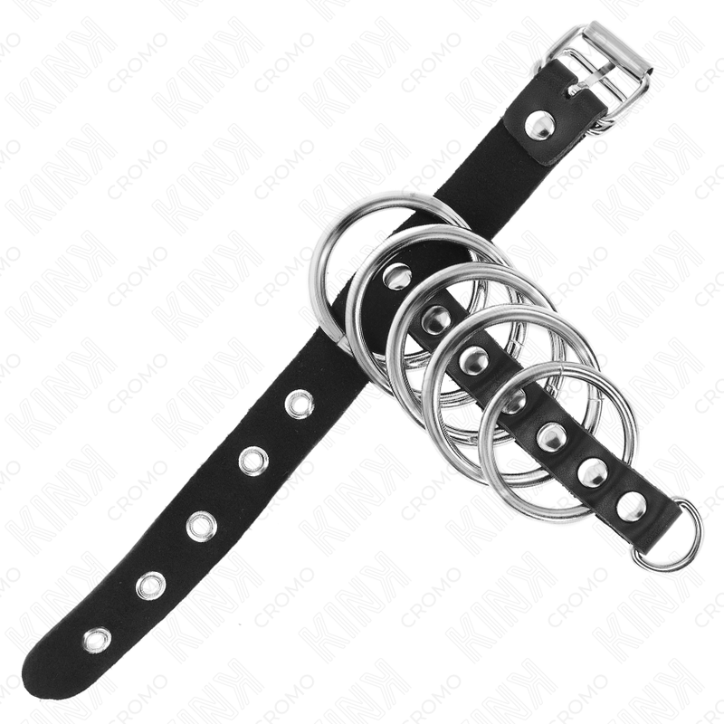 KINK - LEATHER PENIS RING WITH LOCK STRAP 21 X 2 CM AND 5 METAL RINGS FROM 3 CM TO 4 CM - Imagem de 4