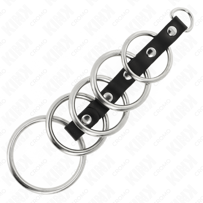KINK - 5 METAL PENIS RINGS 3.2 CM TO 5 CM CONNECTED BY LEATHER - Imagem de 4
