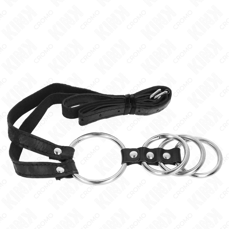 KINK - 4 CONNECTED METAL PENIS RINGS 3.8 CM TO 5 CM WITH LEATHER BELT 112 CM - Imagem de 4