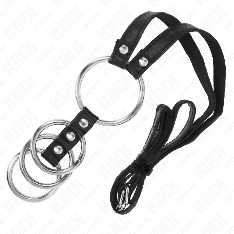 KINK - 4 CONNECTED METAL PENIS RINGS 3.8 CM TO 5 CM WITH LEATHER BELT 112 CM - Imagem de 5