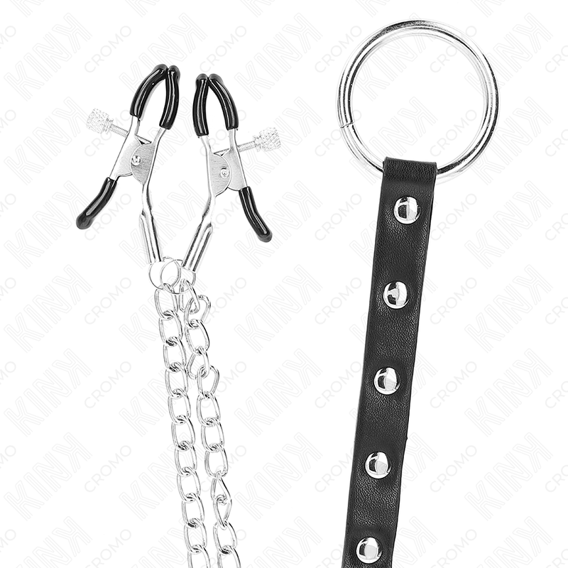 KINK - METAL PENIS RING WITH CHAIN AND ADJUSTABLE NIPPLE CLAMPS - Imagem de 5