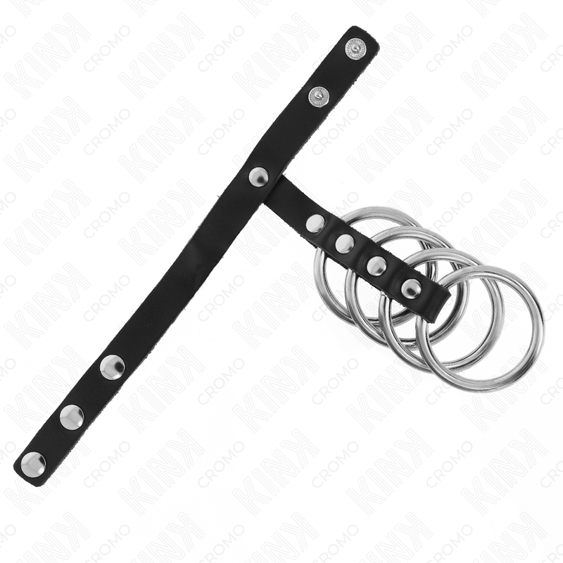 KINK - 4 METAL PENIS RINGS 3.8 CM CONNECTED WITH LEATHER STRAP 22 X 1.5 CM AND PRESSURE CLOSURE - Imagem de 4