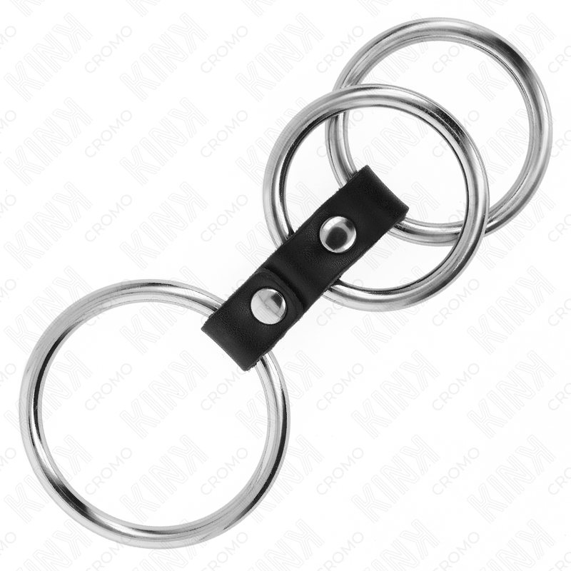 KINK - TRIPLE METAL PENIS RING 3.7 CM TO 5 CM CONNECTED WITH LEATHER - Imagem de 4