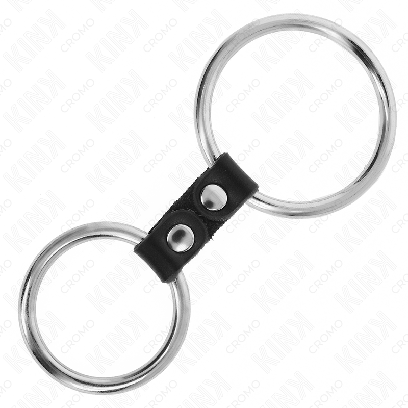 KINK - DOUBLE METAL PENIS RING 3.7 CM TO 5 CM CONNECTED BY LEATHER STRAP MODEL 2 - Imagem de 4