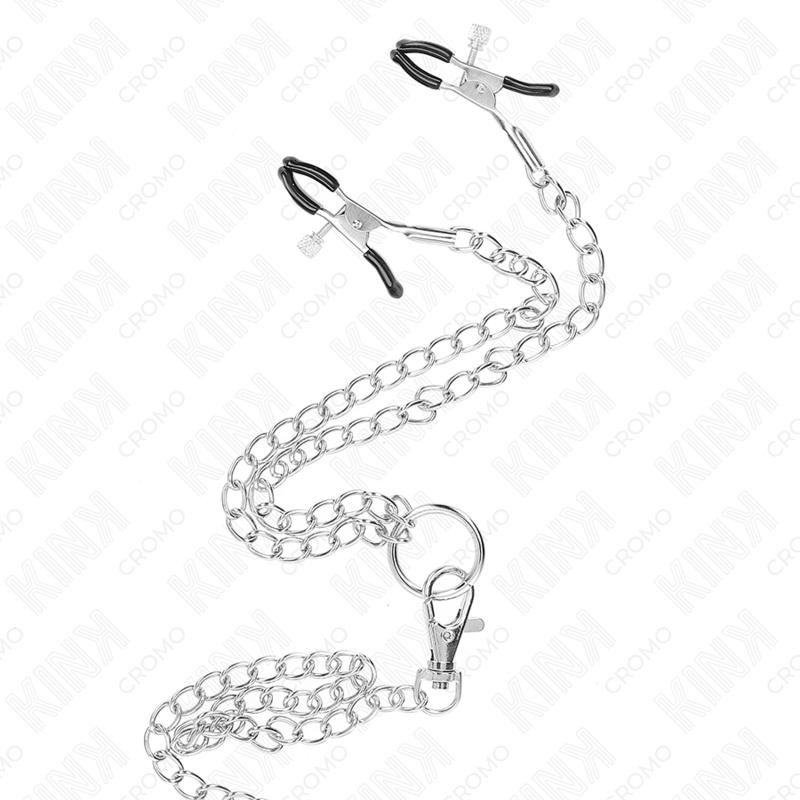 KINK - TRIPLE CHROME METAL PENIS RING 3 CM TO 4.5 CM WITH 26 CM METAL CHAIN AND NIPPLE CLIPS - Imagem de 4
