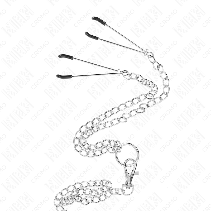 KINK - TRIPLE CHROME METAL PENIS RING 3.8 CM TO 5 CM WITH 26 CM METAL CHAIN AND NIPPLE CLAMPS MODEL 2 - Imagem de 4