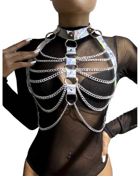 SUBBLIME - 953737 CHEST HARNESS WITH RINGS AND CHAINS SILVER ONE SIZE