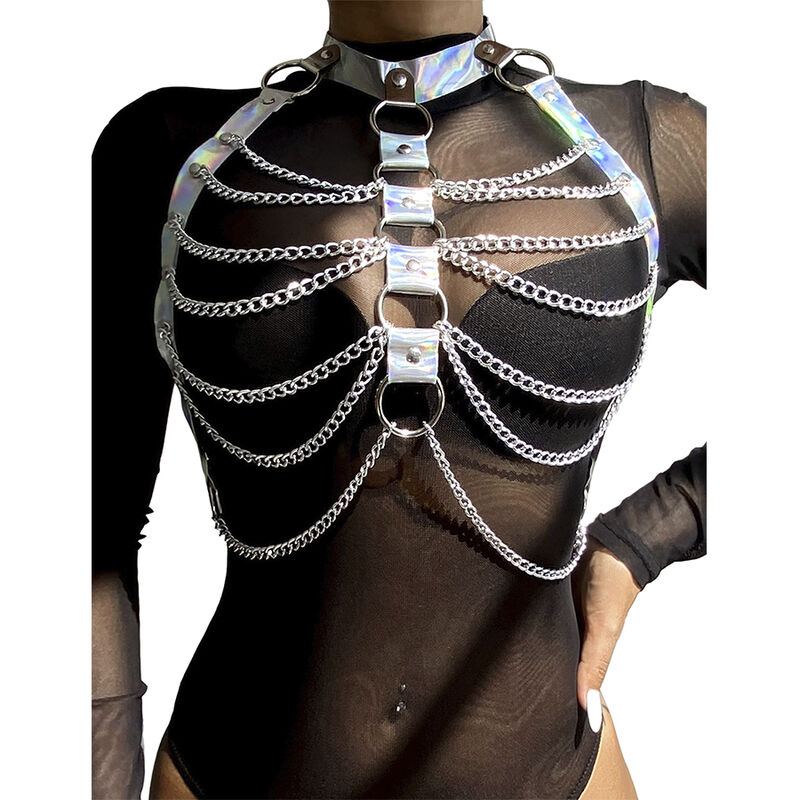 SUBBLIME - 953737 CHEST HARNESS WITH RINGS AND CHAINS SILVER ONE SIZE - Imagem de 2