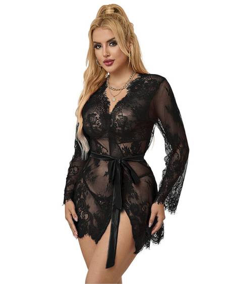 SUBBLIME - 953751 LACE NIGHTGOWN + THONG BLACK S/M