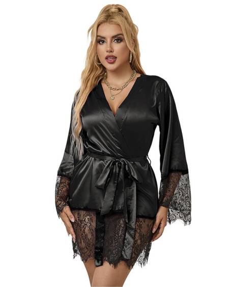 SUBBLIME - 953805 ELEGANT LACE PAJAMAS + THONG BLACK L/XL