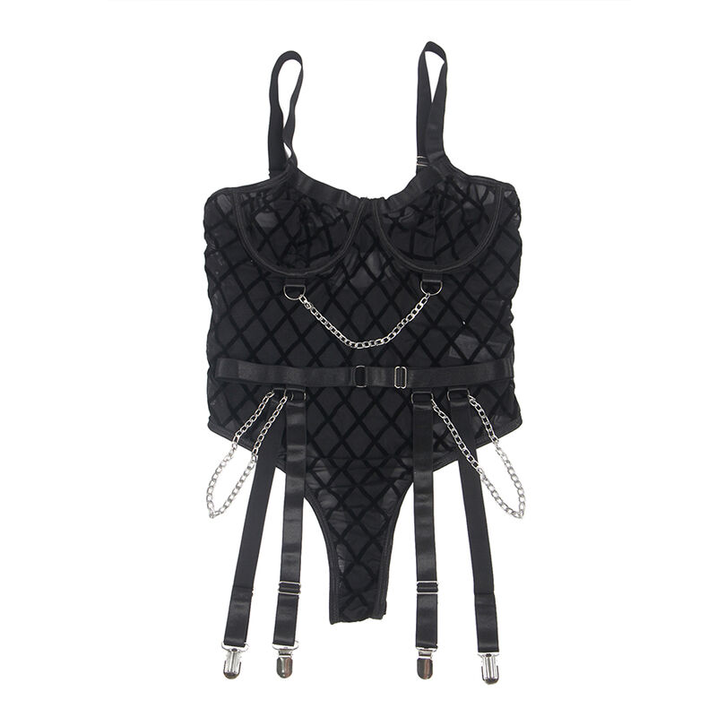 SUBBLIME - 9542277 BODY WITH CHAINS + GARTER BELT BLACK L/XL - Imagem de 5
