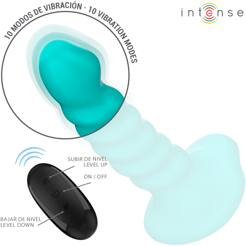 INTENSE - BUFFY VIBRATOR SIZE S SPIRAL DESIGN 10 VIBRATIONS BLUE REMOTE CONTROL - Imagem de 3