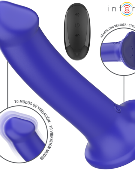 INTENSE - VICTORIA VIBRATOR WITH SUCTION CUP 10 VIBRATIONS DARK BLUE REMOTE CONTROL