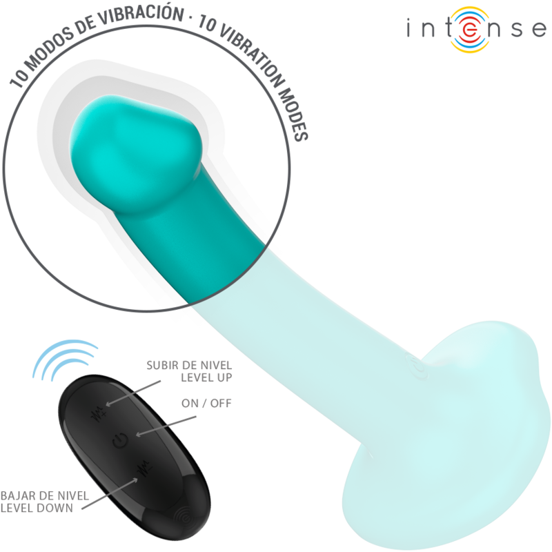 INTENSE - KATIE VIBRATOR WITH SUCTION CUP 10 VIBRATIONS BLUE REMOTE CONTROL - Imagem de 3