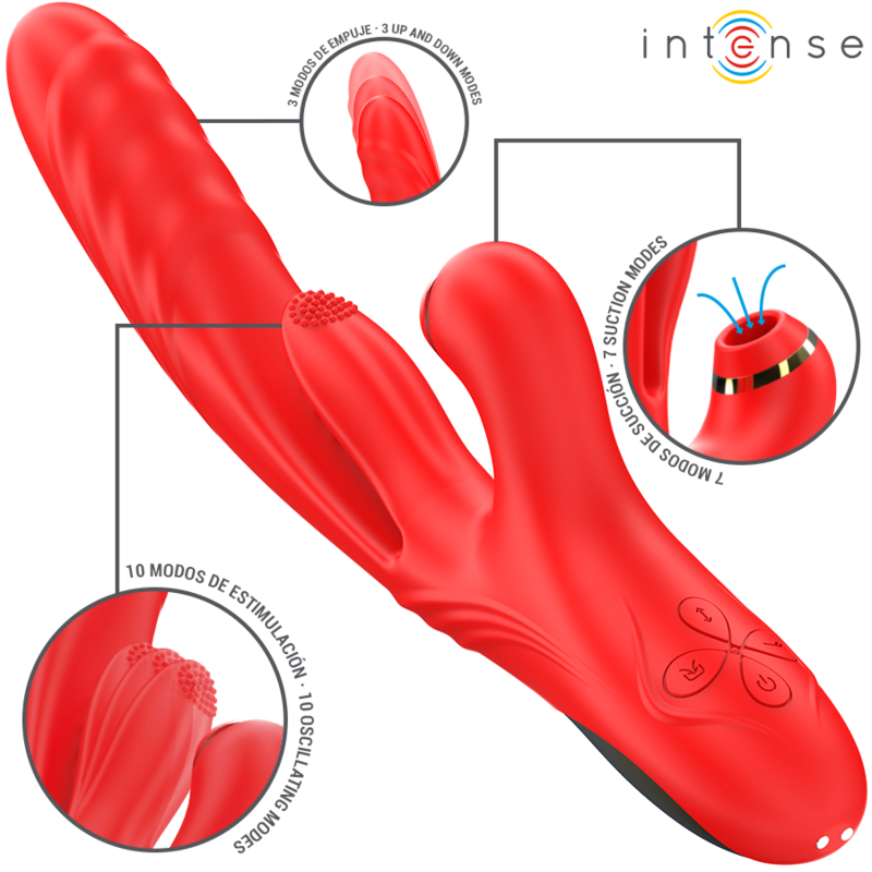 INTENSE - VIBRADOR MULTIFUNCIONAL KAROL THRUST STIMULATION ONDAS ESTIMULANTES VERMELHO - Imagem de 2