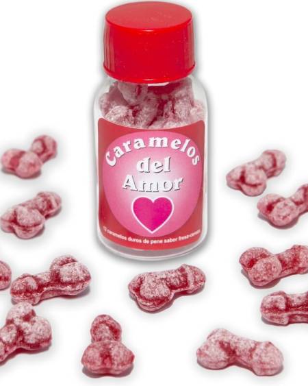 DIABLO PICANTE - 12 PENIS-SHAPED LOVE CANDIES STRAWBERRY/CHERRY