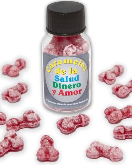 DIABLO PICANTE - 12 HEALTH-MONEY-LOVE CANDIES PENIS SHAPE STRAWBERRY/CHERRY