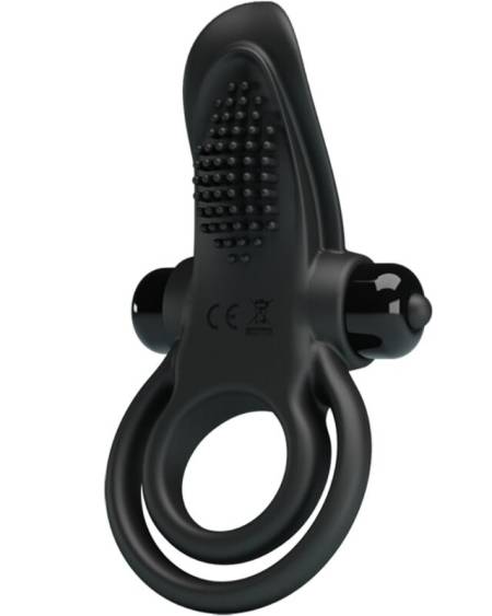 PRETTY LOVE - DOUBLE VIBRATING RING + CLITORIS STIMULATOR 10 VIBRATIONS BLACK