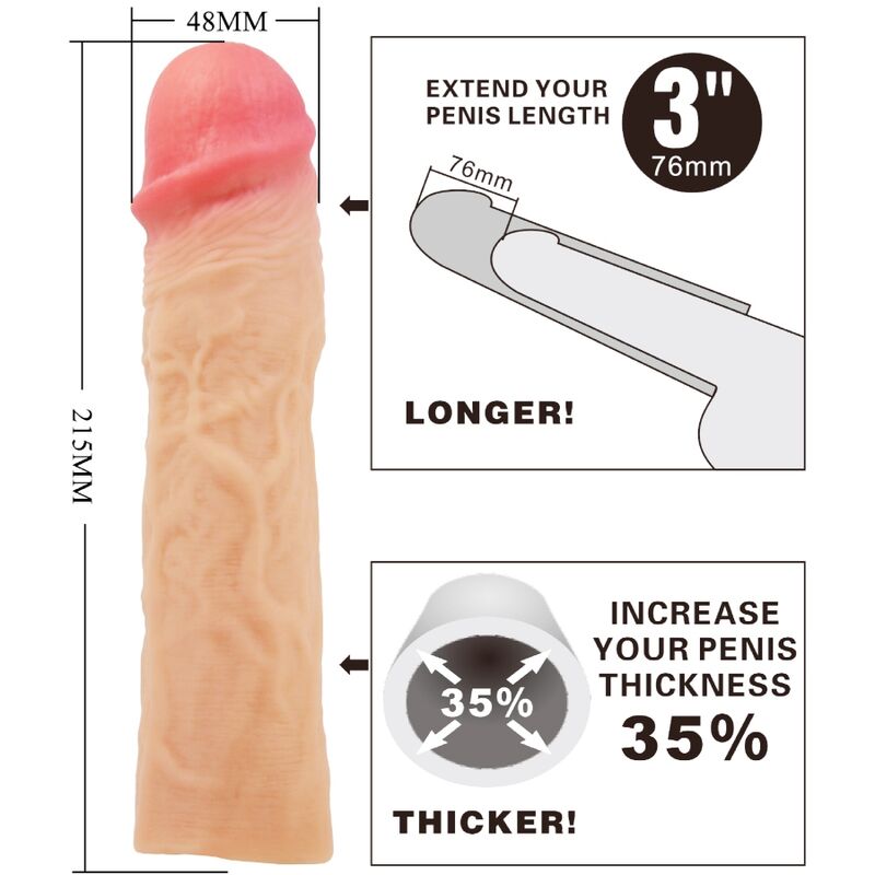 PRETTY LOVE - DEREK PENIS SLEEVE WITH 7.6 CM EXTENSION FLESH - Imagem de 4