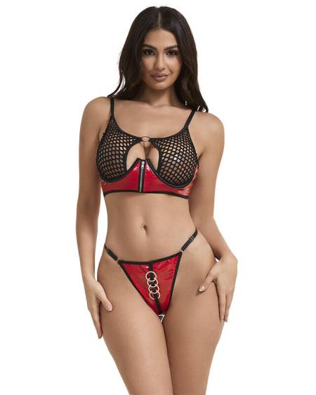 SUBBLIME - 955533 RED PATENT LEATHER MESH ZIPPER BRA SET S/M