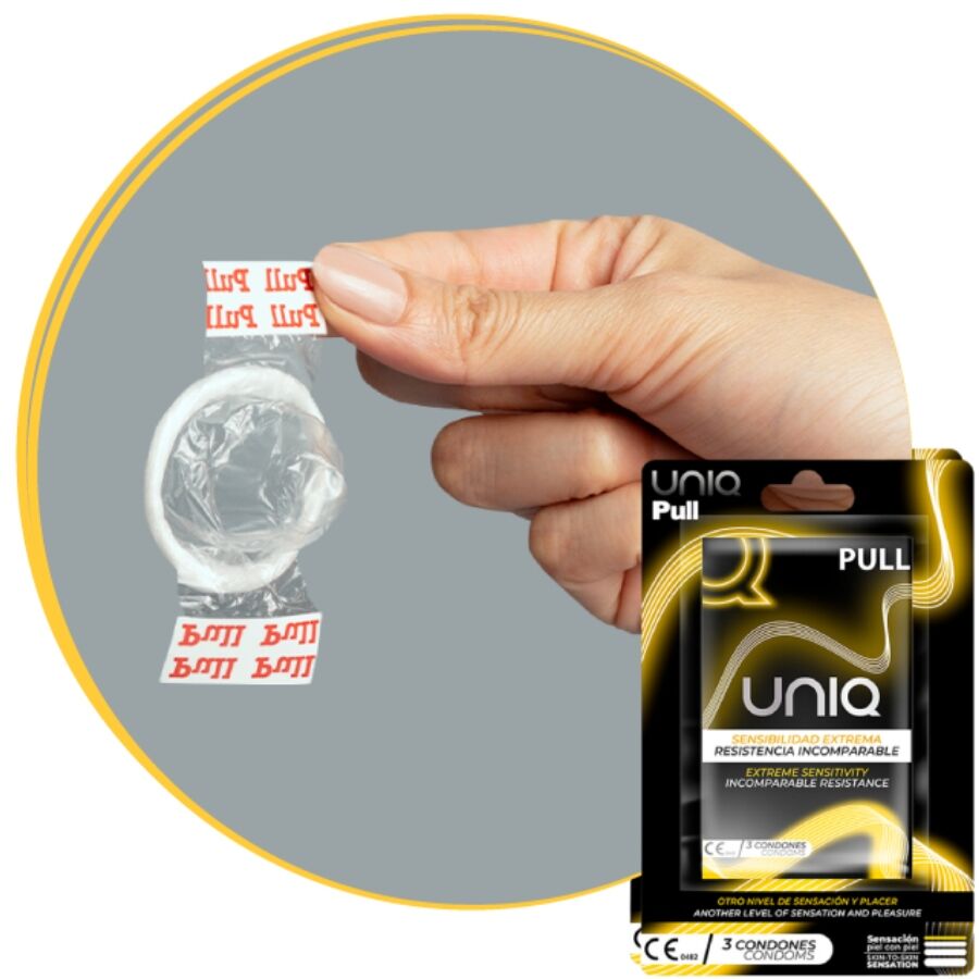 UNIQ - PULL LATEX FREE CONDOMS WITH STRIPS 3 UNITS - Imagem de 3