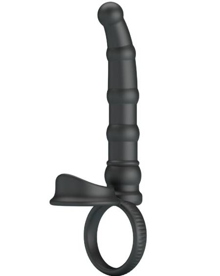 PRETTY LOVE - TATUM VIBRATING PENIS RING WITH PLUG 10 VIBRATIONS BLACK