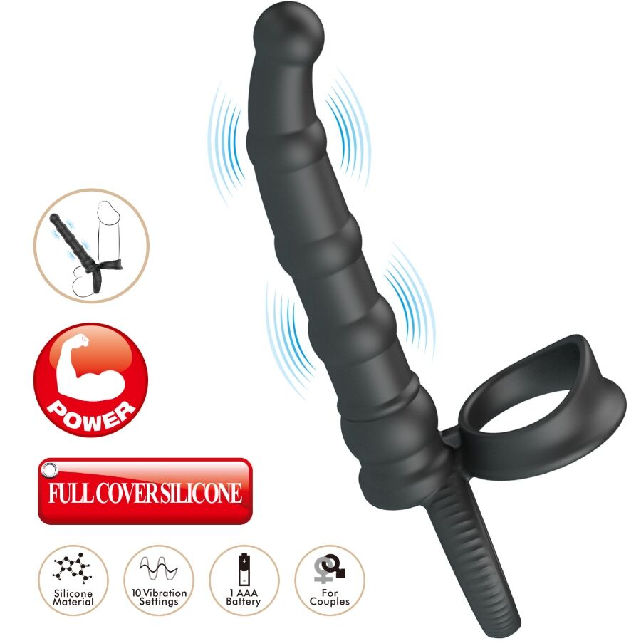 PRETTY LOVE - TATUM VIBRATING PENIS RING WITH PLUG 10 VIBRATIONS BLACK - Imagem de 4