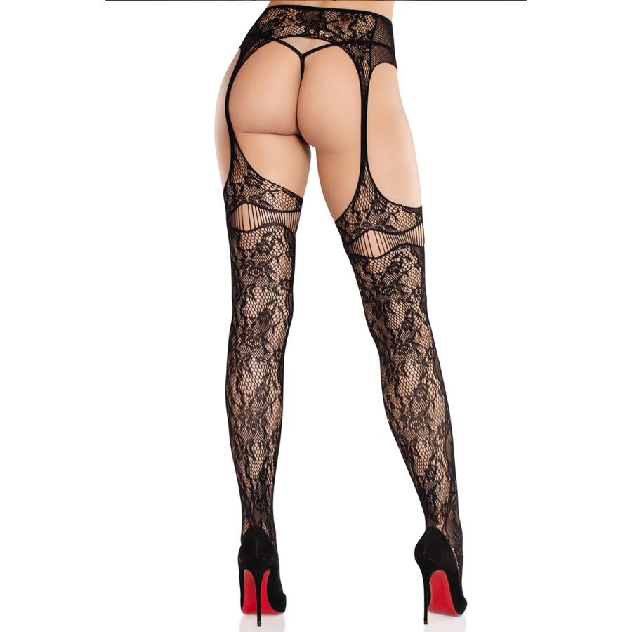 LEG AVENUE - LACE STOCKINGS WITH GARTERS BLACK - Imagem de 2