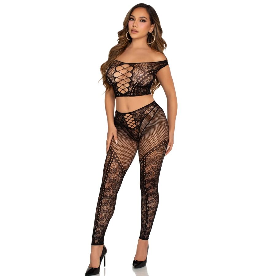 LEG AVENUE - CROP TOP AND FISHNET LEGGING WITH BARE SHOULDERS BLACK - Imagem de 2